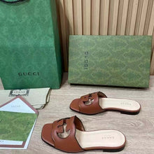 Load image into Gallery viewer, Gucci Women Interlocking G Cut Out Slide Sandal Cuir Leather Flat