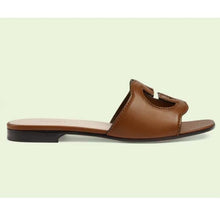 Load image into Gallery viewer, Gucci Women Interlocking G Cut Out Slide Sandal Cuir Leather Flat