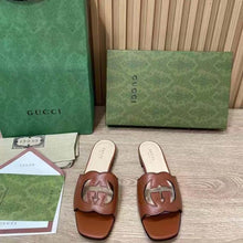 Load image into Gallery viewer, Gucci Women Interlocking G Cut Out Slide Sandal Cuir Leather Flat