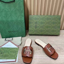 Load image into Gallery viewer, Gucci Women Interlocking G Cut Out Slide Sandal Cuir Leather Flat