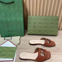 Load image into Gallery viewer, Gucci Women Interlocking G Cut Out Slide Sandal Cuir Leather Flat