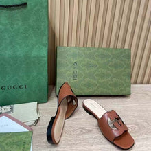Load image into Gallery viewer, Gucci Women Interlocking G Cut Out Slide Sandal Cuir Leather Flat
