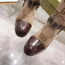 Load image into Gallery viewer, Gucci Women Knee-High Boot Harness Beige Ebony Maxi GG Canvas Interlocking G