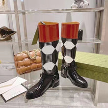 Load image into Gallery viewer, Gucci Women Knee-High Optical Print Boot Black Brown Leather Interlocking G