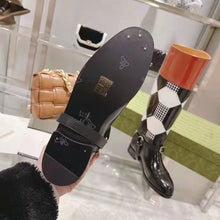 Load image into Gallery viewer, Gucci Women Knee-High Optical Print Boot Black Brown Leather Interlocking G