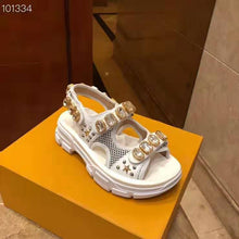 Load image into Gallery viewer, Gucci Women Leather and Mesh Sandal with Crystals 4.6 cm Heel-White