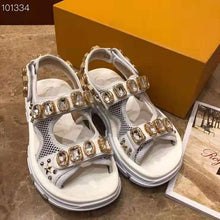 Load image into Gallery viewer, Gucci Women Leather and Mesh Sandal with Crystals 4.6 cm Heel-White