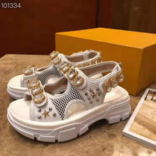 Load image into Gallery viewer, Gucci Women Leather and Mesh Sandal with Crystals 4.6 cm Heel-White