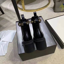 Load image into Gallery viewer, Gucci Women Leather Ankle Boot with Belt 6 cm Heel in Black Shiny Leather