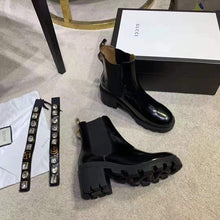 Load image into Gallery viewer, Gucci Women Leather Ankle Boot with Belt 6 cm Heel in Black Shiny Leather