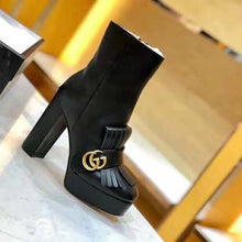 Load image into Gallery viewer, Gucci Women Leather Ankle Boot with Fringe Double G Hardware-Black