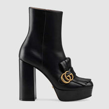 Load image into Gallery viewer, Gucci Women Leather Ankle Boot with Fringe Double G Hardware-Black