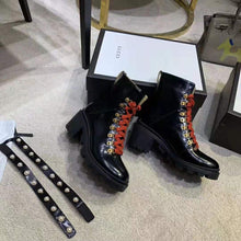 Load image into Gallery viewer, Gucci Women Leather Ankle Boot with Red Laces in Black Shiny Leather