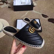 Load image into Gallery viewer, Gucci Women Leather Espadrille with Double G in 2 cm Height-Black