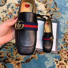 Load image into Gallery viewer, Gucci Women Leather Mid-Heel Loafer 1.5" Heel-Black