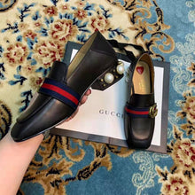 Load image into Gallery viewer, Gucci Women Leather Mid-Heel Loafer 1.5" Heel-Black