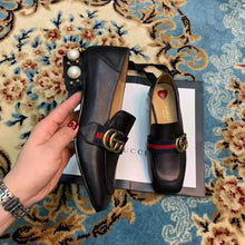 Load image into Gallery viewer, Gucci Women Leather Mid-Heel Loafer 1.5" Heel-Black