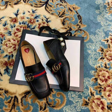 Load image into Gallery viewer, Gucci Women Leather Mid-Heel Loafer 1.5" Heel-Black