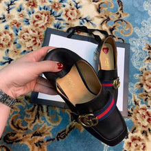 Load image into Gallery viewer, Gucci Women Leather Mid-Heel Loafer 1.5" Heel-Black