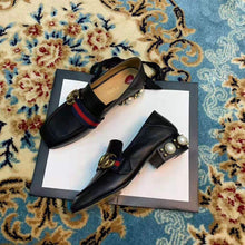 Load image into Gallery viewer, Gucci Women Leather Mid-Heel Loafer 1.5" Heel-Black
