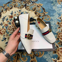 Load image into Gallery viewer, Gucci Women Leather Mid-Heel Loafer 1.5" Heel-White