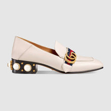 Load image into Gallery viewer, Gucci Women Leather Mid-Heel Loafer 1.5" Heel-White