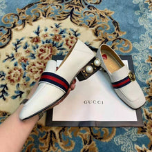Load image into Gallery viewer, Gucci Women Leather Mid-Heel Loafer 1.5" Heel-White