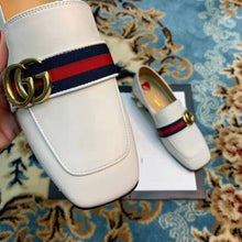 Load image into Gallery viewer, Gucci Women Leather Mid-Heel Loafer 1.5" Heel-White