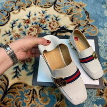 Load image into Gallery viewer, Gucci Women Leather Mid-Heel Loafer 1.5" Heel-White
