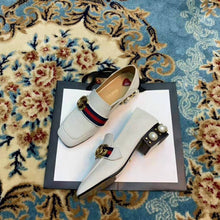 Load image into Gallery viewer, Gucci Women Leather Mid-Heel Loafer 1.5" Heel-White