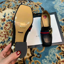 Load image into Gallery viewer, Gucci Women Leather Mid-Heel Loafer 3" Heel-Black
