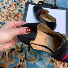 Load image into Gallery viewer, Gucci Women Leather Mid-Heel Loafer 3" Heel-Black