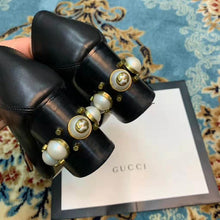 Load image into Gallery viewer, Gucci Women Leather Mid-Heel Loafer 3" Heel-Black