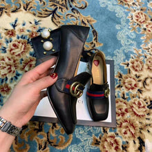 Load image into Gallery viewer, Gucci Women Leather Mid-Heel Loafer 3" Heel-Black