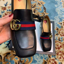 Load image into Gallery viewer, Gucci Women Leather Mid-Heel Loafer 3" Heel-Black