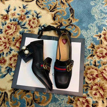 Load image into Gallery viewer, Gucci Women Leather Mid-Heel Loafer 3" Heel-Black