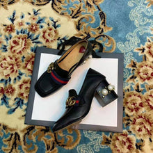 Load image into Gallery viewer, Gucci Women Leather Mid-Heel Loafer 3" Heel-Black