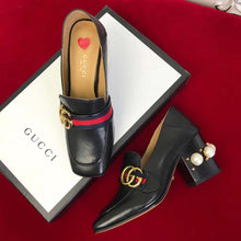 Load image into Gallery viewer, Gucci Women Leather Mid-Heel Loafer 3" Heel-Black