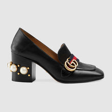 Load image into Gallery viewer, Gucci Women Leather Mid-Heel Loafer 3" Heel-Black