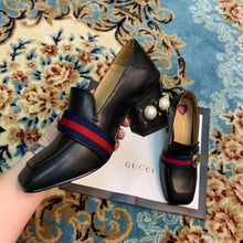 Load image into Gallery viewer, Gucci Women Leather Mid-Heel Loafer 3" Heel-Black