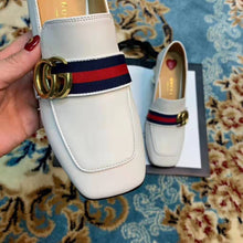Load image into Gallery viewer, Gucci Women Leather Mid-Heel Loafer 3" Heel-White