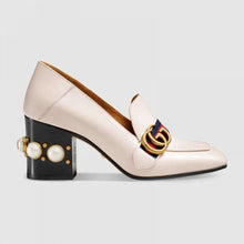 Load image into Gallery viewer, Gucci Women Leather Mid-Heel Loafer 3" Heel-White