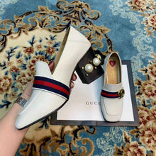 Load image into Gallery viewer, Gucci Women Leather Mid-Heel Loafer 3" Heel-White