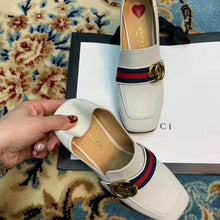 Load image into Gallery viewer, Gucci Women Leather Mid-Heel Loafer 3" Heel-White