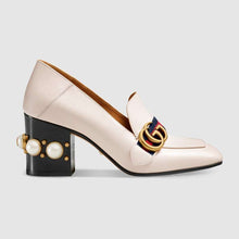 Load image into Gallery viewer, Gucci Women Leather Mid-Heel Loafer 3" Heel-White