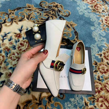 Load image into Gallery viewer, Gucci Women Leather Mid-Heel Loafer 3" Heel-White