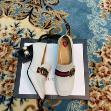 Load image into Gallery viewer, Gucci Women Leather Mid-Heel Loafer 3" Heel-White