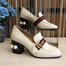 Load image into Gallery viewer, Gucci Women Leather Mid-Heel Loafer 3" Heel-White