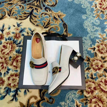Load image into Gallery viewer, Gucci Women Leather Mid-Heel Loafer 3" Heel-White