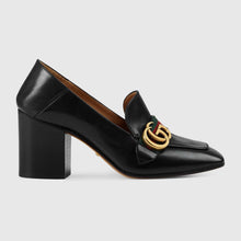 Load image into Gallery viewer, Gucci Women Leather Mid-Heel Loafer Shoes-Black